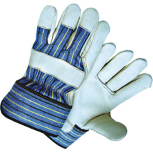 Cow Grain Leather Full Palm Stripe Cotton Back Work Glove